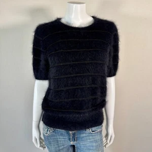 80% Angora Fuzzy Vintage LS COLLECTIONS Black Short-Sleeve Sweater 36 in bust - Picture 1 of 10