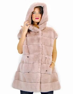 42 Pelliccia Rex pale rose smanicato con cappuccio fur rex pelz мех рекс fourrur - Imagen 1 de 6