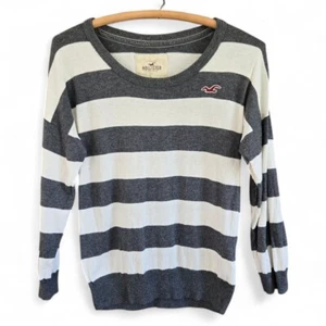 Hollister Womens Large Grey & White Striped Crew Neck Sweater - Picture 1 of 4