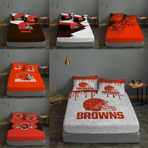 Cleveland Browns Fitted Sheet Lightweight Bed Sheet Pillowcase Set Bedroom Gifts Cover