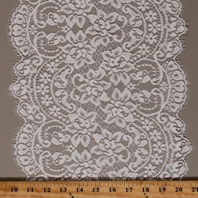 FIELDS FABRICS Double-Edge Scallop Floral Ecru/Cream 11" Lace Trim Fabric by the Yard M407.10