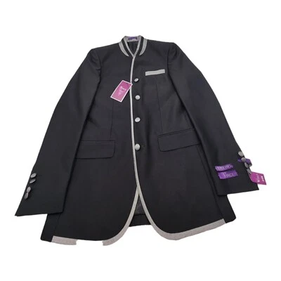 VINCI Suit Men 34Rx28R Black Sharkskin Dress Slim Fit Tuxedo Wedding Modern  - Image 1 of 4