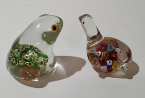 Vintage  Art Glass Small Frog and Turtle Paperweights Set Of 2 - Picture 1 of 10