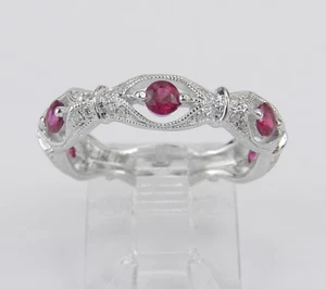 Anillo de boda de oro blanco de 18 quilates con rubí y diamantes aniversario alianza de eternidad talla 6 - Imagen 1 de 5