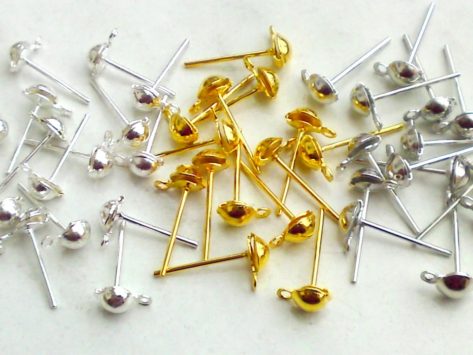 30x Ohrstecker mit Halbkugel und Öse Rohlinge Schmuck Perle Ohrringe Basteln