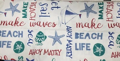 Peva Vinyl Kitchen Tablecloth,52"x70" Oblong, SEALIFE & BEACH WORDS ON WHITE, EH - Image 1 of 4