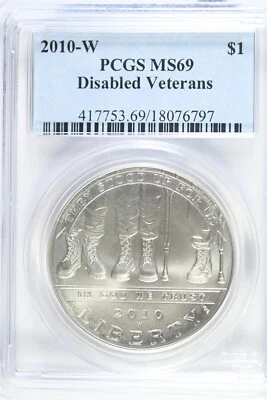 2010 W UNCIRCULATED $1.00 Silver Commemorative - Disabled Vets - PCGS MS 69 - Image 1 of 2