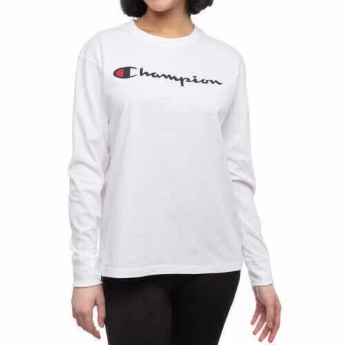Champion Women's Cotton Boyfriend Tee Size XXL Crew Neck Long Sleeve White - Image 1 of 1