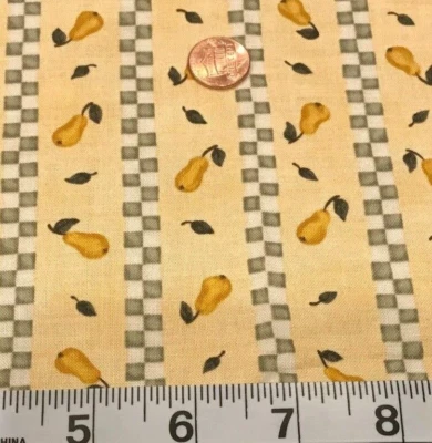 Yellow Pears*Leaves*Stripes Green&White Checks*on Pale Yellow* Moda *100% Cotton - Image 1 of 4