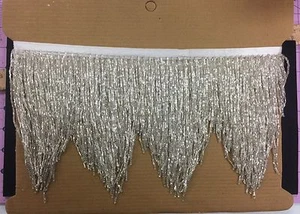 5yd Bolt 6" SILVER Glass BUGLE SEED Beaded Fringe CHEVRON Lamp Costume Trim - Picture 1 of 2