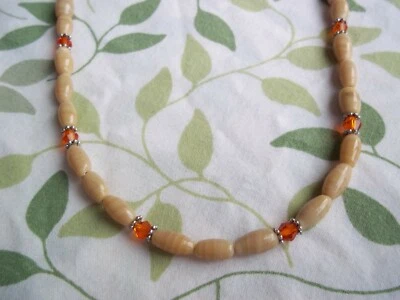 Gargantilla espaciadora de 15 pulgadas de vidrio bronceado y cuentas de cristal naranja PLATEADO G-63 Foto 1 de 4