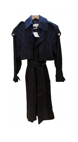 NUOVO trench Michael Kors MK donna blu navy XS lungo classico cravatta vita sottile