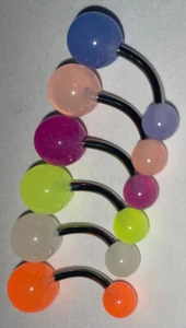 6 Pc Glow in the Dark Ball 16G Surgical Steel Navel Belly Button Rings  - Picture 1 of 10