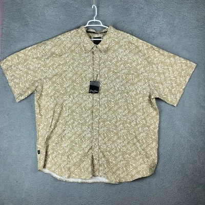 Camisa Sean John Para Hombre 5XB Marrón Blanco Estampado Abstracto Mezcla de Lino Manga Corta Foto 1 de 4