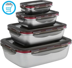 Leak-Proof Stainless Steel Food Storage Container Set of 4 Meal Prep Food Contai - Picture 1 of 12