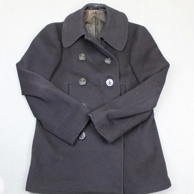 Vintage US Navy Pea Coat Mens 40 Blue Wool Double Breasted Anchor Buttons Jacket - Image 1 of 4