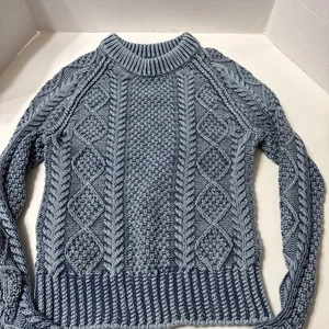 LL Bean Signature Tunic Sweater Women’s XXS Blue Fisherman Chunky Cable Knit - Picture 1 of 11
