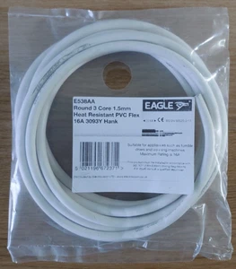 Heat Resistant MAINS HEAVY DUTY CABLE 1.5mm sq 3M immersion heater white flex - Picture 1 of 4