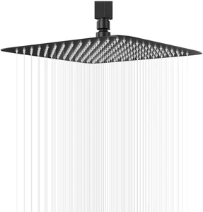 10 Zoll Quadratisch Edelstahl Duschkopf Regen Stil Duschkopf Schwarz Rainf... - Bild 1 von 7