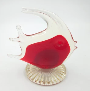 Art Glass Angel Fish Hand Blown Murano Style Paperweight Red & Clear & 5" - Picture 1 of 4