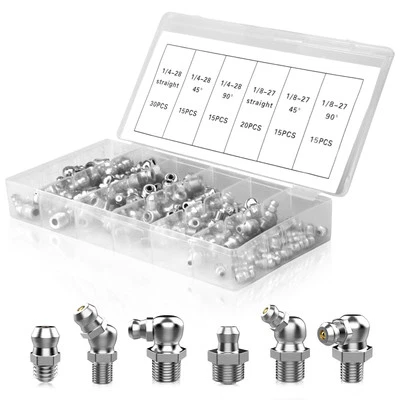 OYMLANX 110Pcs Hydraulic Grease Fittings Assortment Kit, SAE Zerk Fittings: 1/4" & 1/...