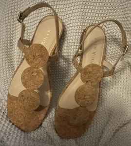 Jack Rogers Worth Cork Flat Sandals Sz 6.5M Natural Leather Slingback Brown NIB - Picture 1 of 7