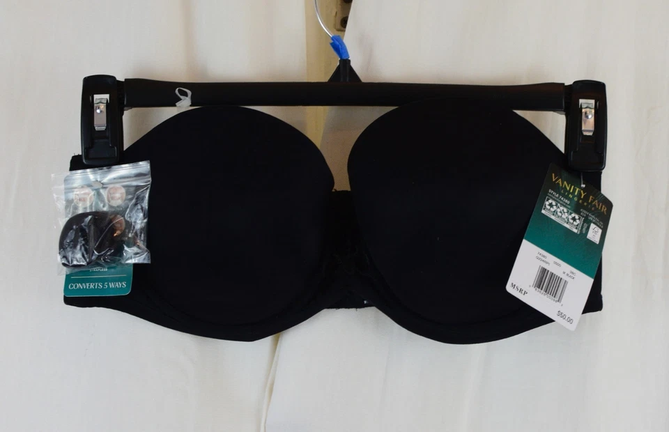 Vanity Fair 74380 Beauty Back Full Figure Strapless Bra 38 C Midnight Black