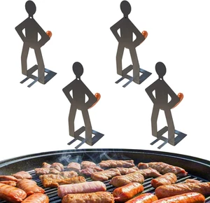 4 Stück Lustiger Grillständer Mann Hot Dog Halter - Wiederverwendbar Edelstahl Wurstständer - Bild 1 von 11