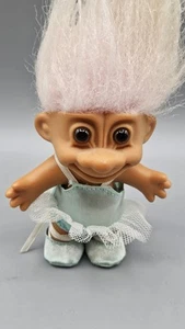 TROLL DOLL VTG Russ BALLERINA In Aqua Ballet Outfit Tutu Shoes Lt Pink Hair - Picture 1 of 6
