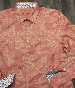 Robert Graham Orange Geometrical Pattern Button Down Flip Cuff Long Sleeve Sz XL - Picture 1 of 12