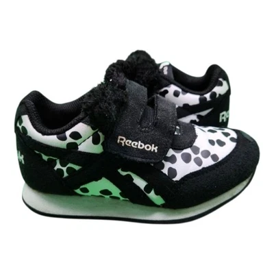 Reebok Classics Kids Boys Sz 9 Black/White Adjustable Strap Spotted Dog Sneakers - Image 1 of 4