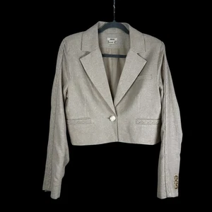Jason Wu Women’s Oatmeal Beige Linen Cropped Blazer Jacket Braided Trim Medium - Picture 1 of 7