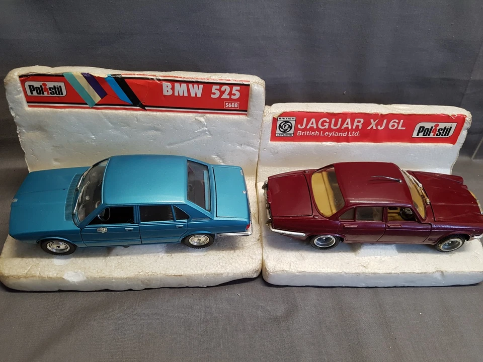 2x VINTAGE POLISTIL 1.25 SCALE BLUE B.M.W 525 & MAROON JAGUAR XJ6 FAIR IN POLYST - Image 1 of 4