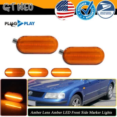 2X Amber Sequential LED Side Marker Lights Fits VW MK4 Golf Jetta GTI R32 Beetle - Image 1 of 4