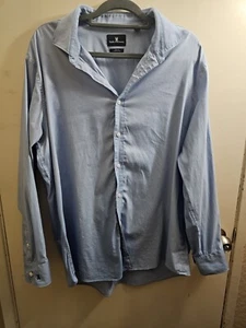 Psycho Bunny Dress Shirt 17.5 34/35 Blue Modern Fit Non Iron Casual **Flaw** - Picture 1 of 8