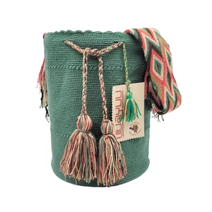 NWT 🔥 Colombian Large Handmade Wayuu Mochila Bag Solid Casual Top Quality GREEN - Picture 1 of 10