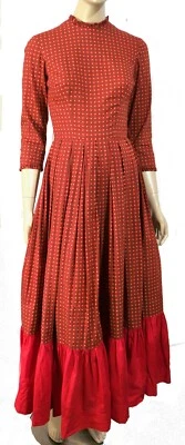 Vintage 60s Jeanne Darc Maxi Dress Hippy Prairie Cottagecore Mod Red Cotton XS - Image 1 of 4