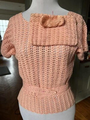 1930s 3-piece Pink Deco Crochet Knit Top W/ Matching Belt & Purse Talon zipper - Image 1 of 4