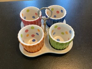 Home & Garden Party Colorful Polka Dot Condiment Bowls & Tray - Picture 1 of 5