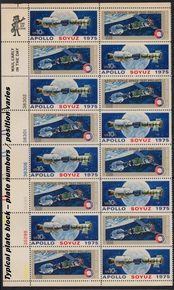 1975 Apollo-Soyuz Sc 1570a 1569 1570 setant pairs MNH plate strip of 16 Typical - Image 1 of 1