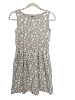 Crazy 8 Girls Sundress Scoop Neck Slvless Gray w/ White Hearts XL (14) #16158 - Image 1 of 4