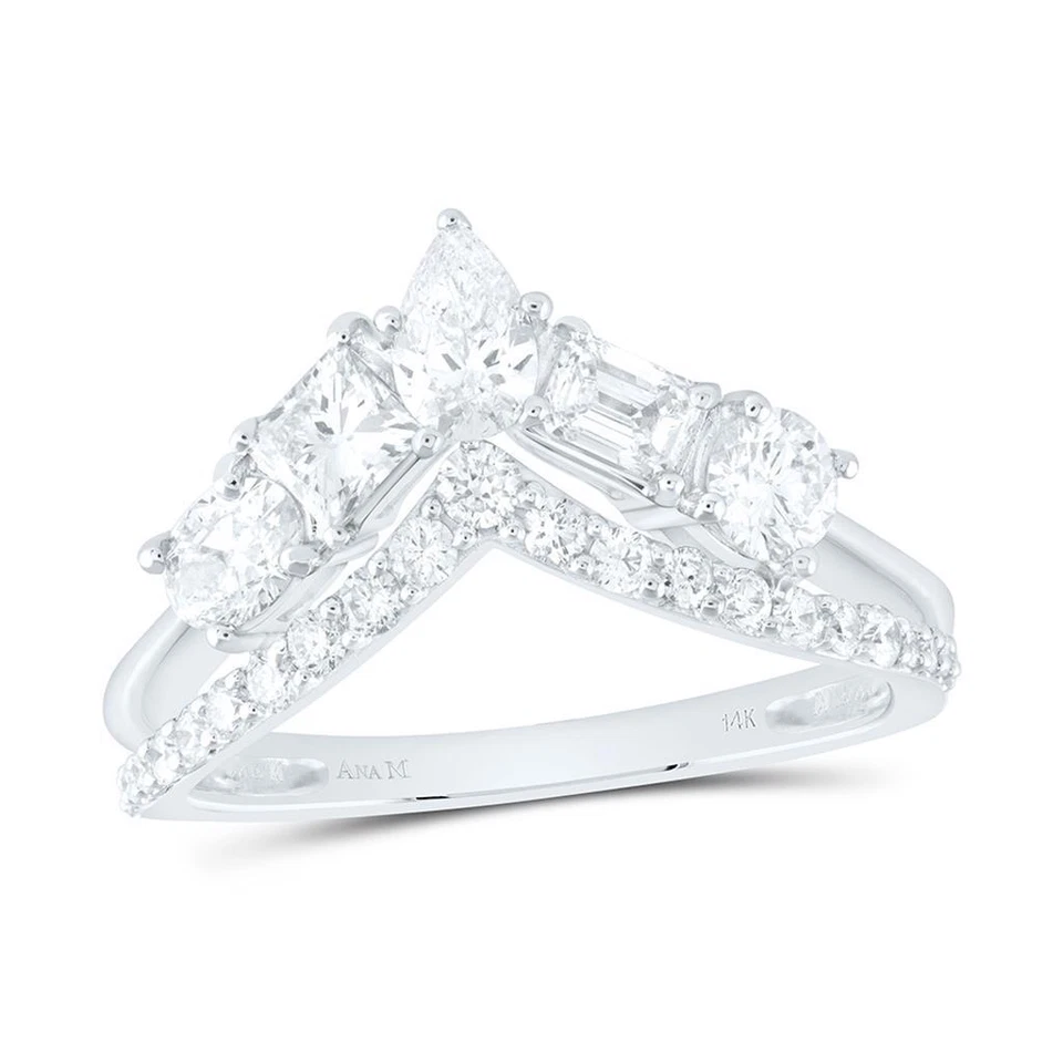 14K Weißgold Rund Oval Prinzessin Smaragd & Birne Diamant Winkel Ring 1.38 Karat - Bild 1 von 1