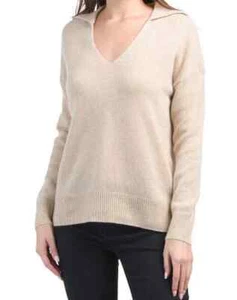 NWT Rachel Zoe Johnny 100% Cashmere Spread Collar Beige Sweater sz S; sz M - Picture 1 of 14