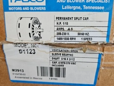 Fasco D1123 Motor, 1/20, 1/15 Hp, Oem Replacement Brand: Heatcraft Replacement - Image 1 of 4