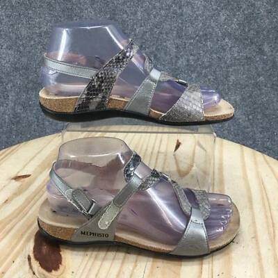 Sandalias Mephisto para mujer 36 Adelie con tiras de cuero plateado estampado de serpiente metálicas Foto 1 de 4