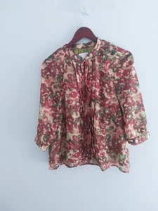 Camicetta top popover Coldwater Creek taglia Petite M rossa verde foderata scollo a V - Foto 1 di 11