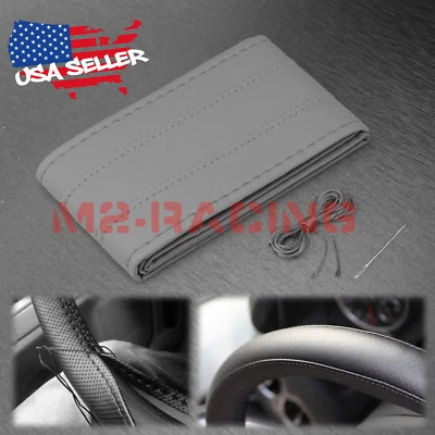 Cubierta de volante de coche hágalo usted mismo de cuero PVC línea gris con agujas e rosca #G2L Foto 1 de 4