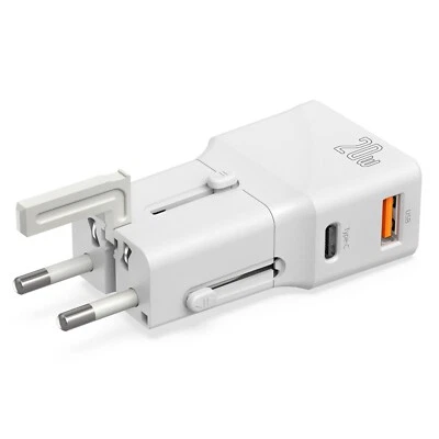 20W Fast Charging Universal International Travel Plug, USB-C & USB, Slim Folding - Image 1 of 4