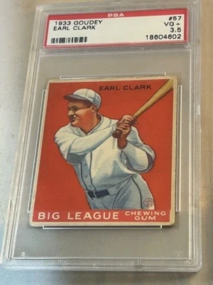 1933 GOUDEY #57 EARL CLARK PSA VG+ 3.5 ALBANY SENATORS BASBALL CARD. - Image 1 of 2