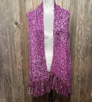 NEW Purple Marled Long Hand Knitted Knit Shawl Wrap Scarf Boho Hippie Fringed - Image 1 of 4